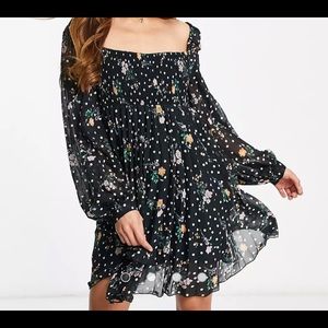 ASOS pleated mini dress in spot floral print